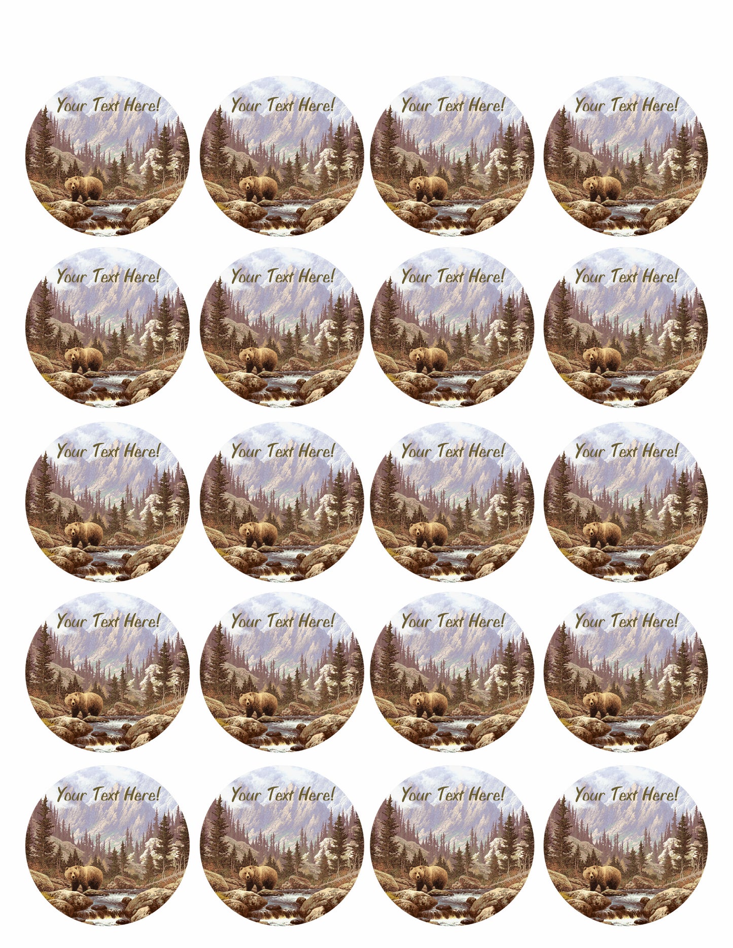 Grizzly Bear in the Rocky Mountains - Edible Cake Topper, Cupcake Toppers, Strips