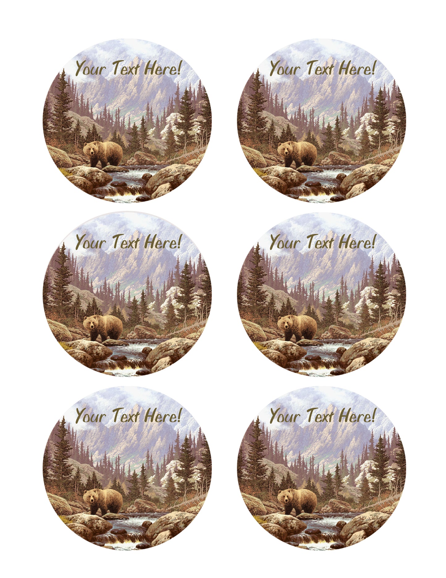 Grizzly Bear in the Rocky Mountains - Edible Cake Topper, Cupcake Toppers, Strips