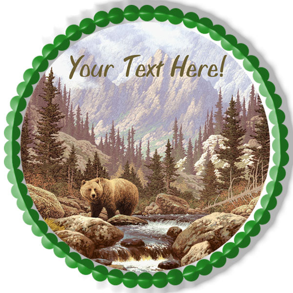 Grizzly Bear in the Rocky Mountains - Edible Cake Topper, Cupcake Toppers, Strips