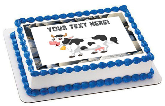 Happy Cow - Edible Cake Topper, Cupcake Toppers, Strips