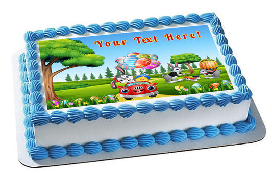 Happy Easter Rabbit Riding a Car - Edible Cake Topper, Cupcake Toppers, Strips