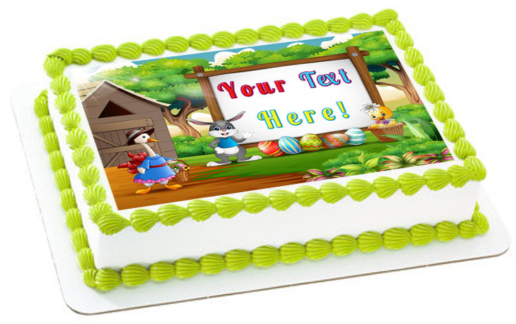 Happy Easter with Wooden Sign - Edible Cake Topper, Cupcake Toppers, Strips