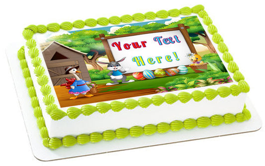 Happy Easter with Wooden Sign - Edible Cake Topper, Cupcake Toppers, Strips