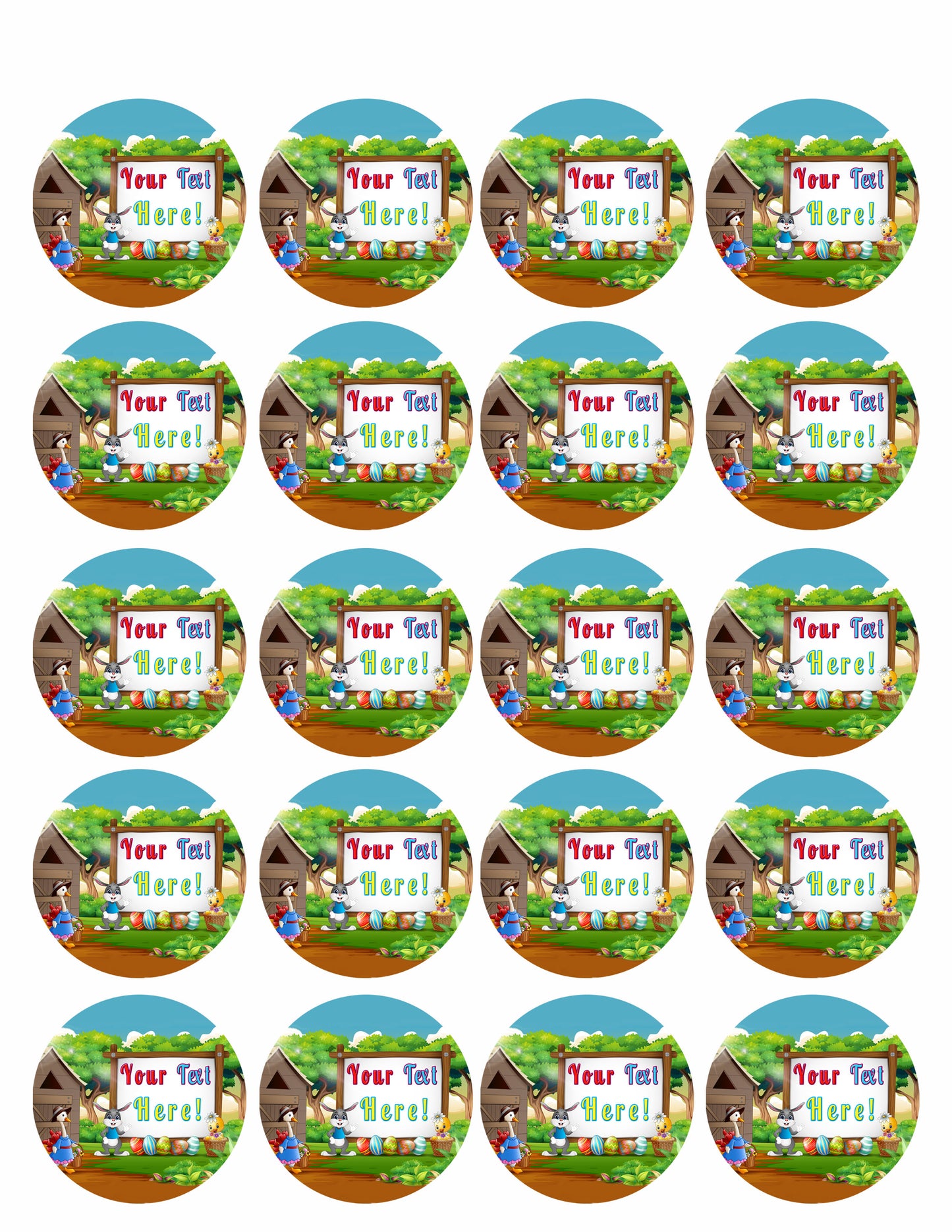 Happy Easter with Wooden Sign - Edible Cake Topper, Cupcake Toppers, Strips
