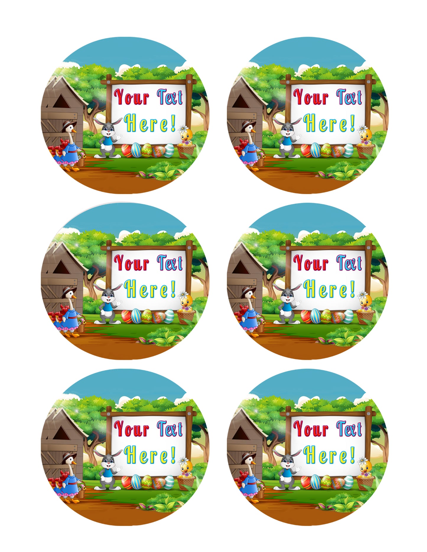 Happy Easter with Wooden Sign - Edible Cake Topper, Cupcake Toppers, Strips