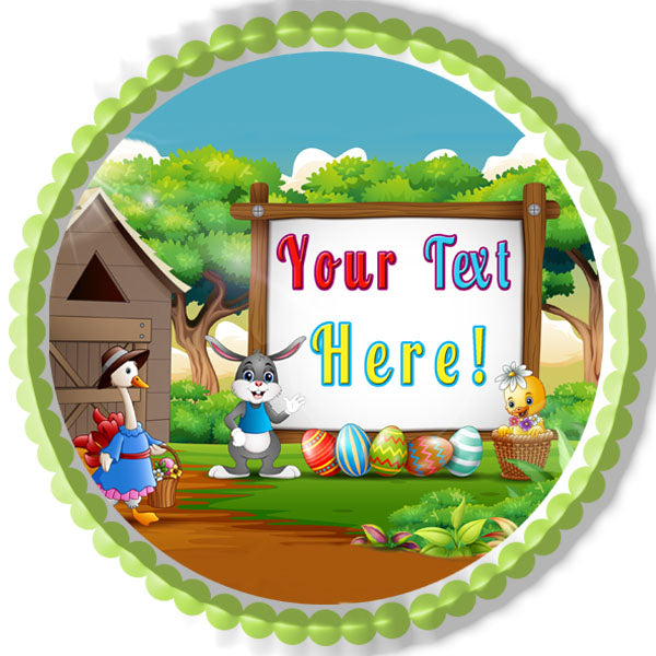 Happy Easter with Wooden Sign - Edible Cake Topper, Cupcake Toppers, Strips