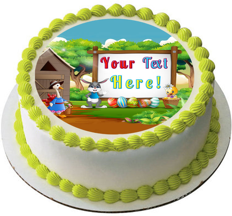 Happy Easter with Wooden Sign - Edible Cake Topper, Cupcake Toppers, Strips