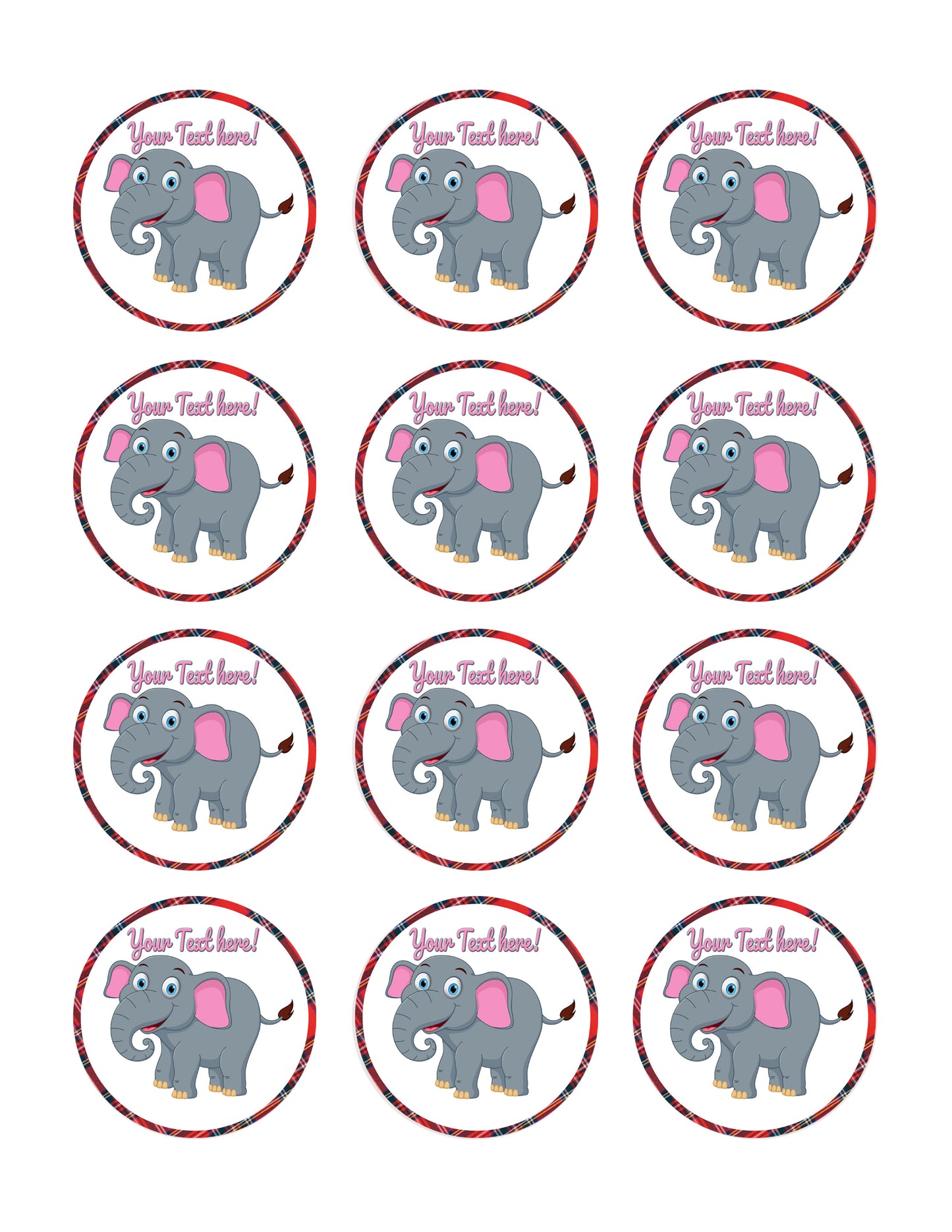 Happy Elephant - Edible Cake Topper, Cupcake Toppers, Strips
