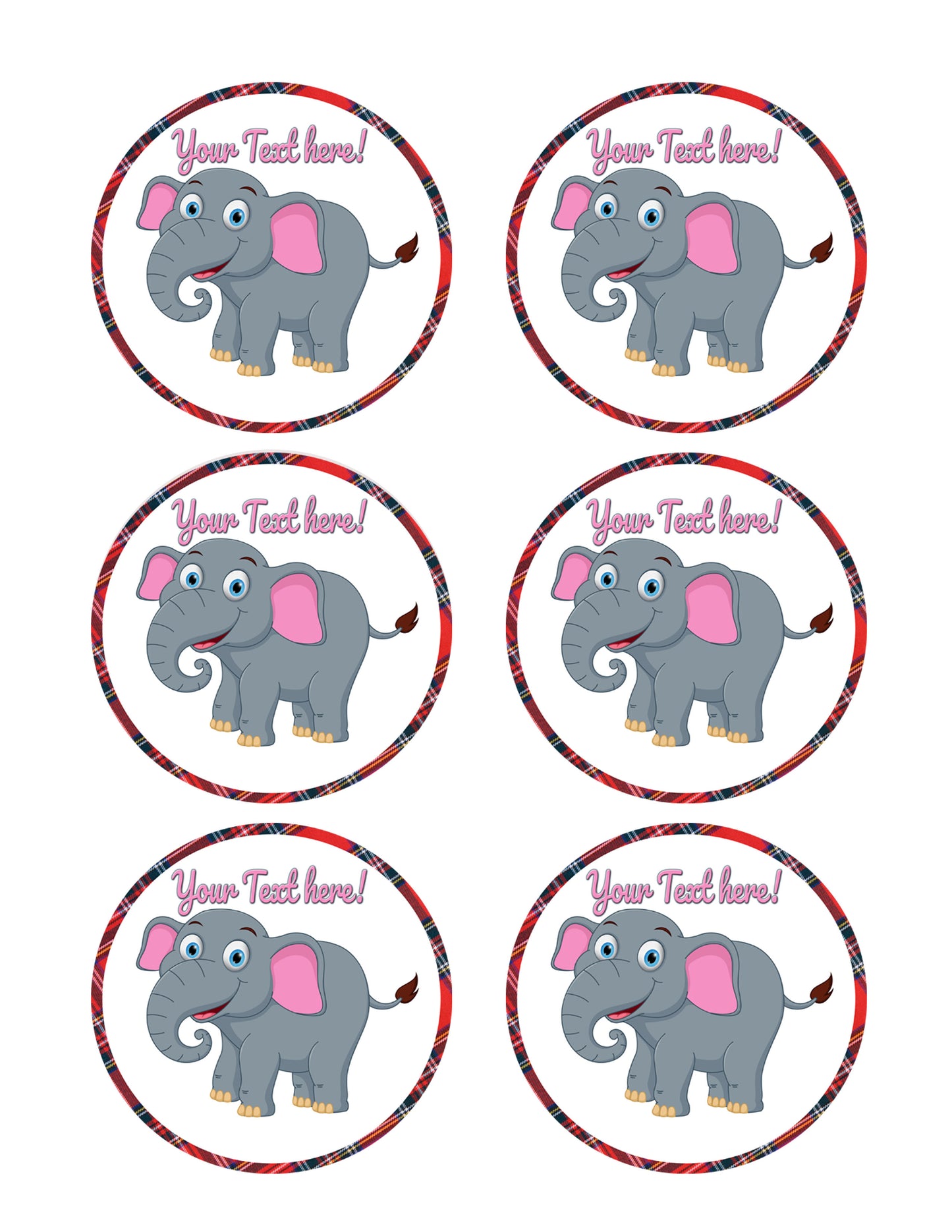 Happy Elephant - Edible Cake Topper, Cupcake Toppers, Strips