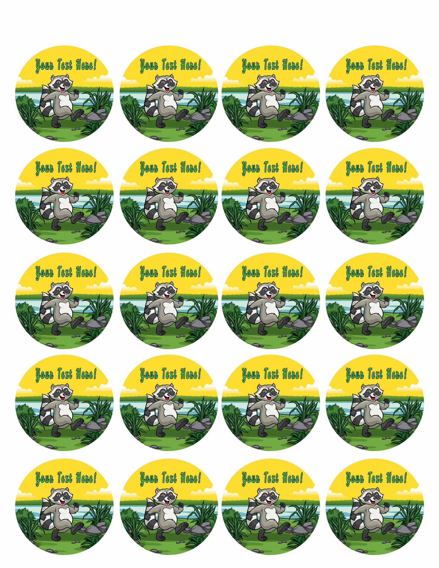 Happy Raccoon - Edible Cake Topper, Cupcake Toppers, Strips