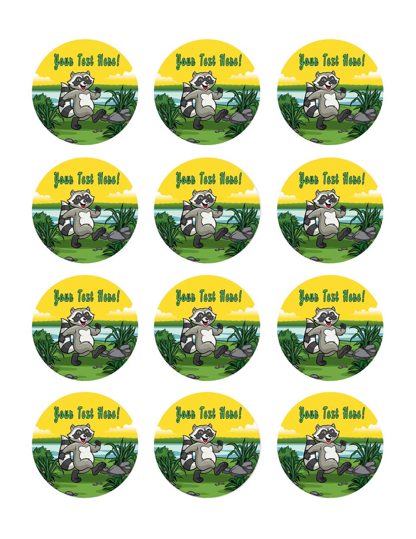 Happy Raccoon - Edible Cake Topper, Cupcake Toppers, Strips