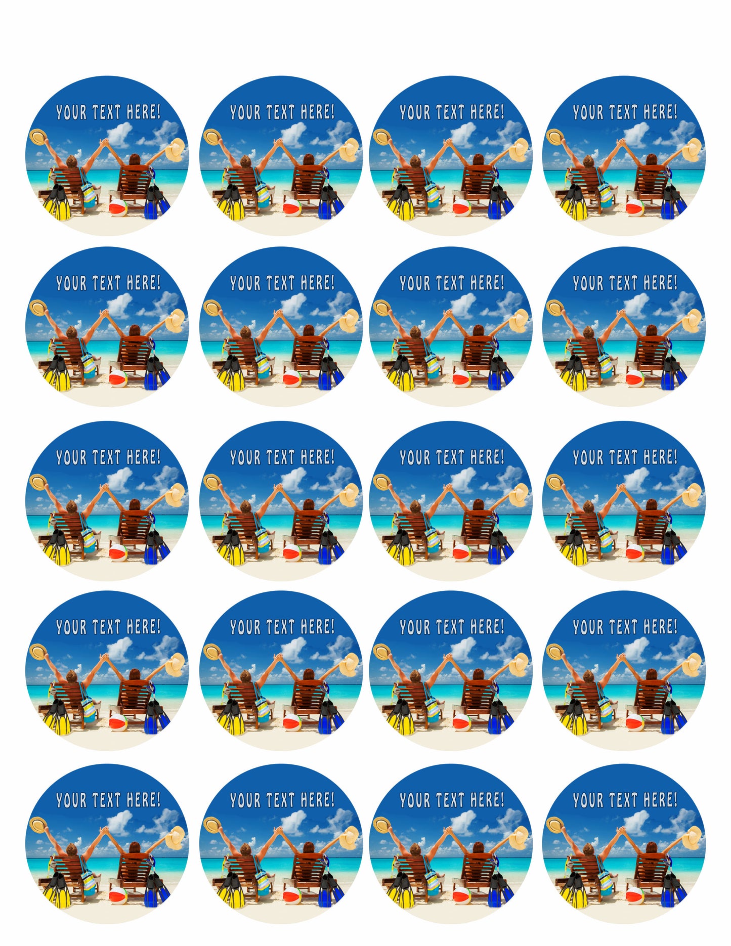 Happy Family Vacation at Paradise - Edible Cake Topper, Cupcake Toppers, Strips