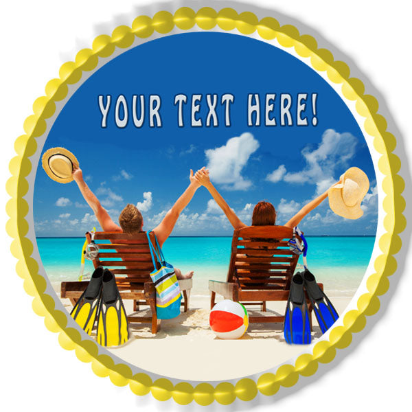 Happy Family Vacation at Paradise - Edible Cake Topper, Cupcake Toppers, Strips