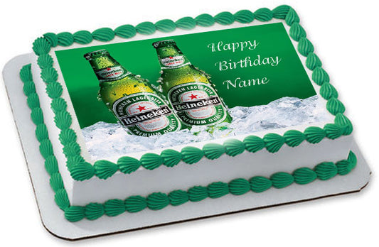 Heineken Beer Edible Birthday Cake Topper OR Cupcake Topper, Decor