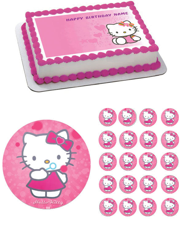 Hello Kitty Character 3 Edible Birthday Cake Topper OR Cupcake Topper, Decor - Edible Prints On Cake (Edible Cake &Cupcake Topper)