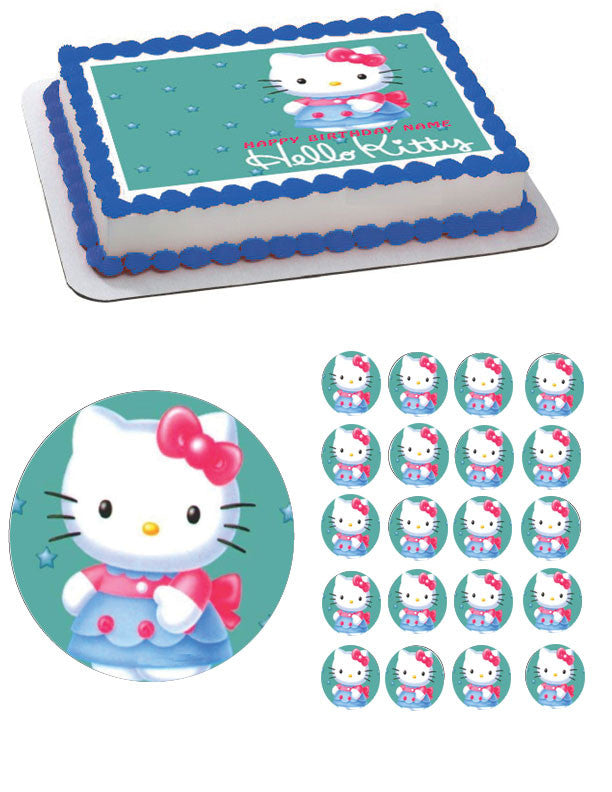 Hello Kitty Character 2 Edible Birthday Cake Topper OR Cupcake Topper, Decor - Edible Prints On Cake (Edible Cake &Cupcake Topper)