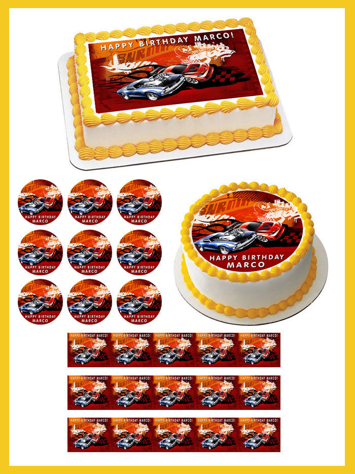 Hot Wheels - Edible Birthday Cake Topper OR Cupcake Topper, Decor