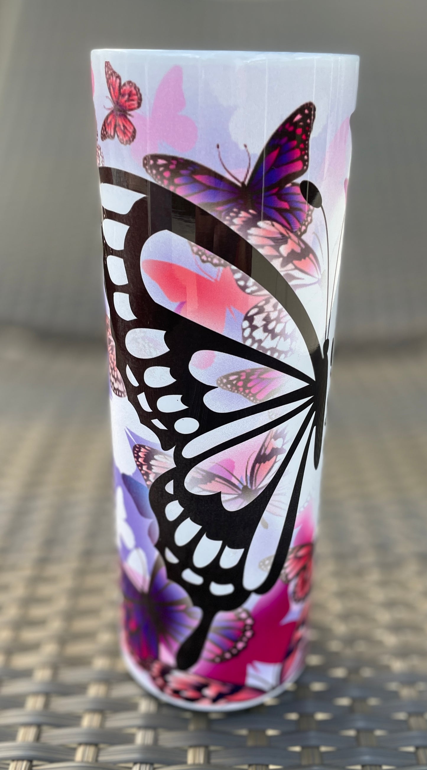 She is Clothed in Strength and Dignity, Butterfly Christian Bible Verse Tumbler Straight, 20oz Skinny Tumble with Lid and Straw, Insulated Skinny Tumbler, 20 oz Water Cup