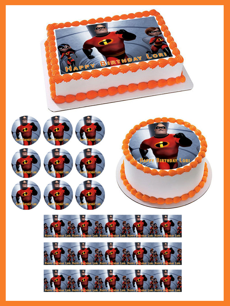 INCREDIBLES 2 Edible Birthday Cake Topper OR Cupcake Topper, Decor - Edible Prints On Cake (Edible Cake &Cupcake Topper)