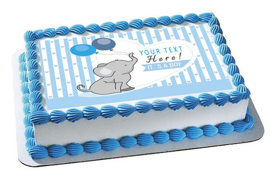 It's a Boy Elephant Baby Shower - Edible Cake Topper, Cupcake Toppers, Strips