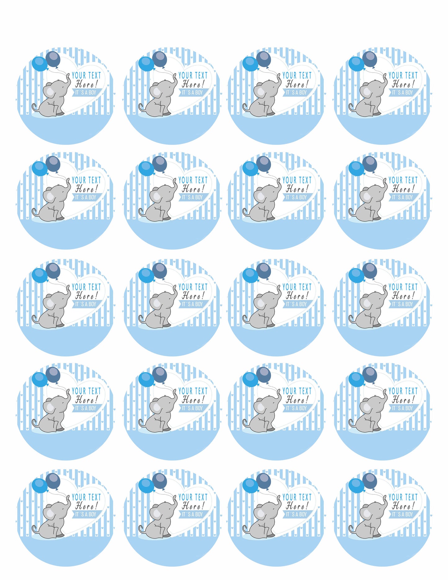 It's a Boy Elephant Baby Shower - Edible Cake Topper, Cupcake Toppers, Strips