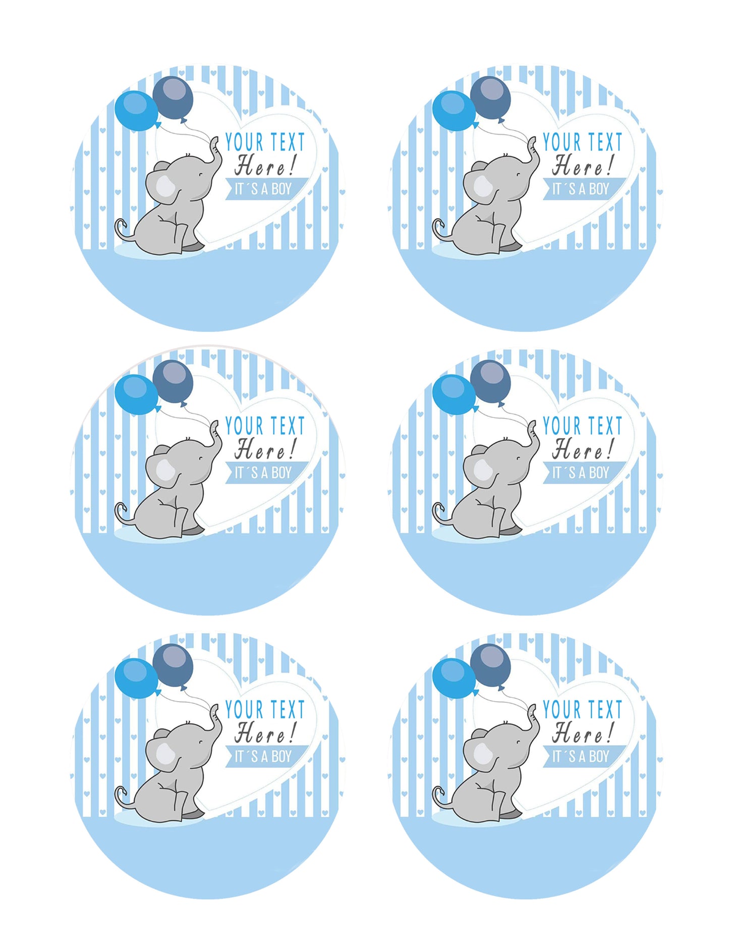 It's a Boy Elephant Baby Shower - Edible Cake Topper, Cupcake Toppers, Strips