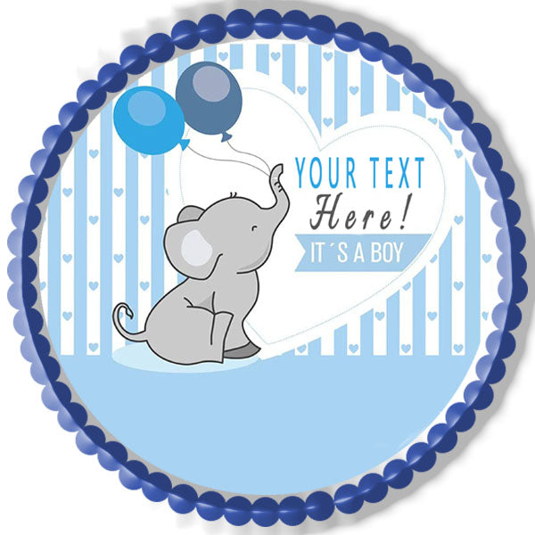 It's a Boy Elephant Baby Shower - Edible Cake Topper, Cupcake Toppers, Strips