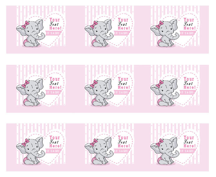 It's a Girl Elephant Baby Shower - Edible Cake Topper, Cupcake Toppers, Strips