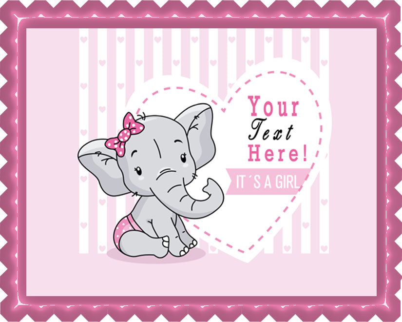 It's a Girl Elephant Baby Shower - Edible Cake Topper, Cupcake Toppers, Strips