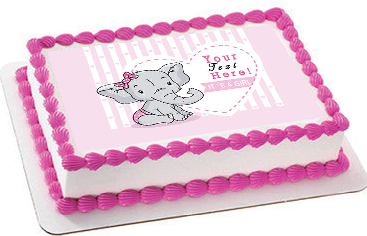 It's a Girl Elephant Baby Shower - Edible Cake Topper, Cupcake Toppers, Strips