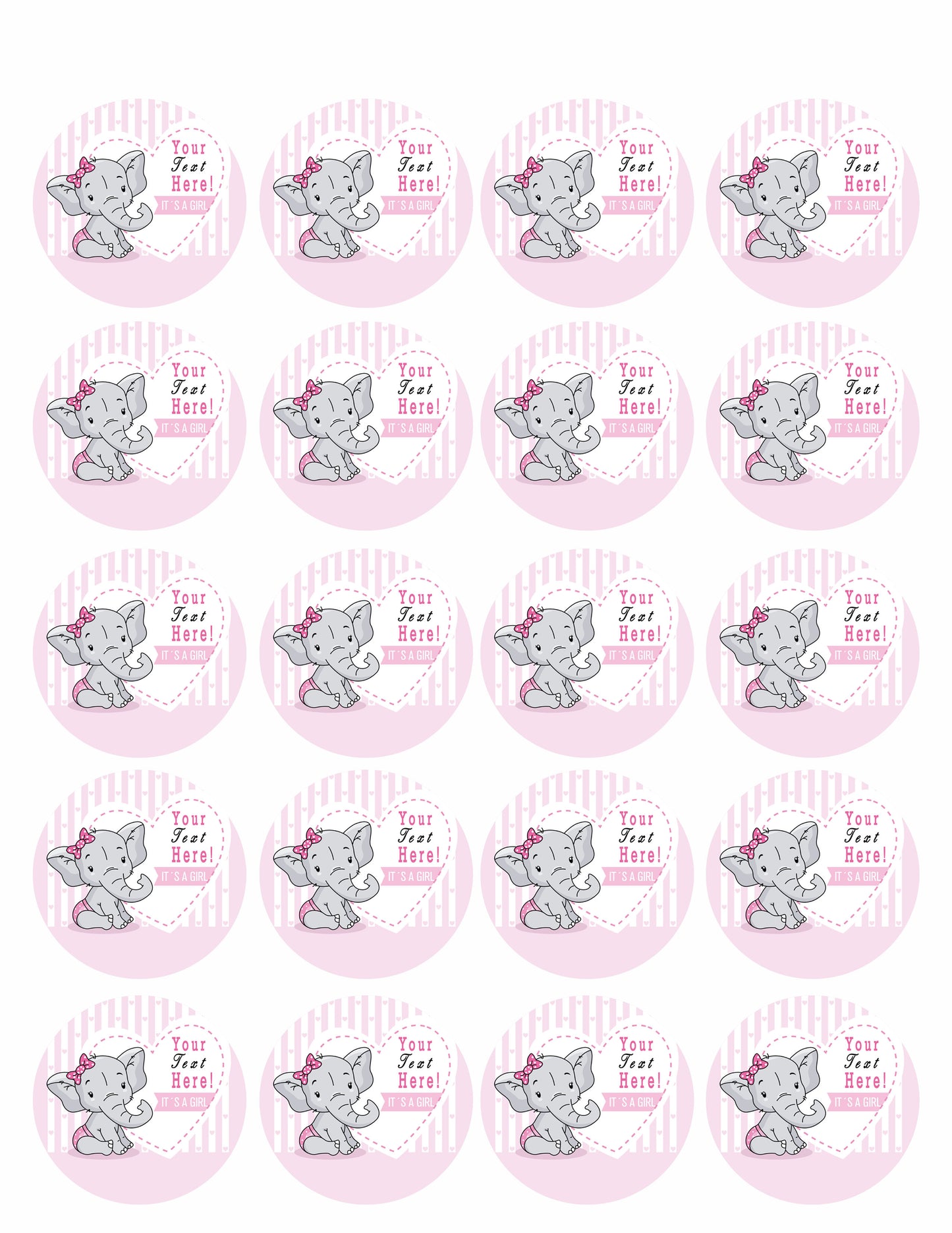 It's a Girl Elephant Baby Shower - Edible Cake Topper, Cupcake Toppers, Strips