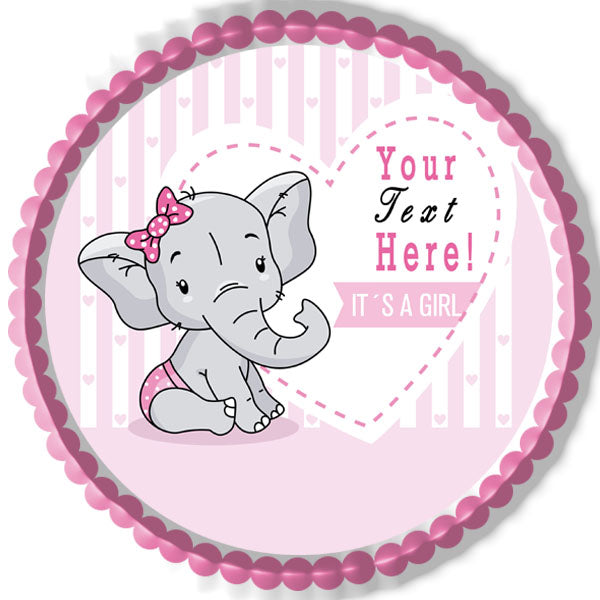 It's a Girl Elephant Baby Shower - Edible Cake Topper, Cupcake Toppers, Strips