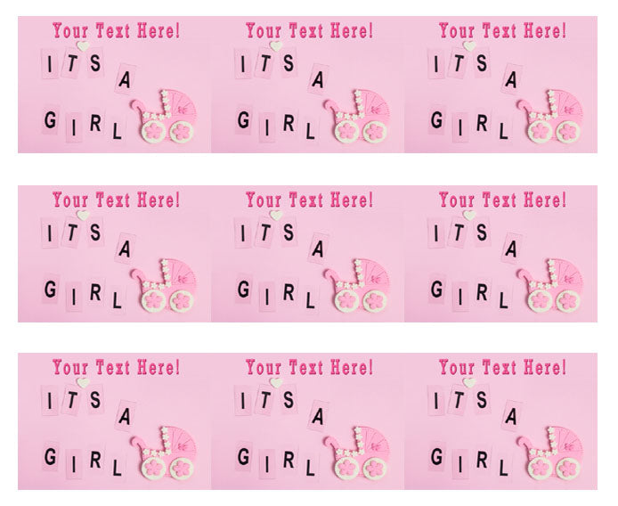 Its a girl pink Newborn Baby shower - Edible Cake Topper, Cupcake Toppers, Strips