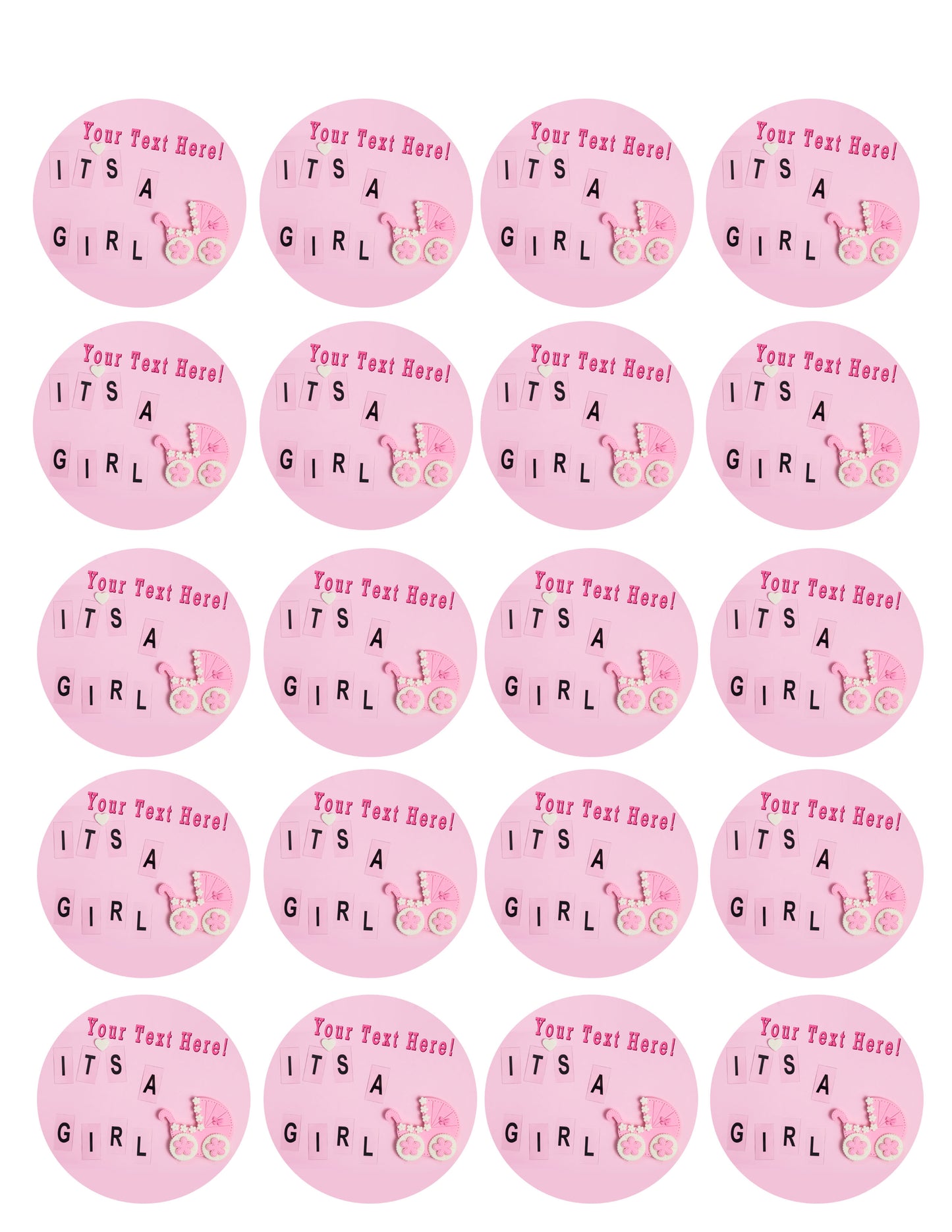 Its a girl pink Newborn Baby shower - Edible Cake Topper, Cupcake Toppers, Strips