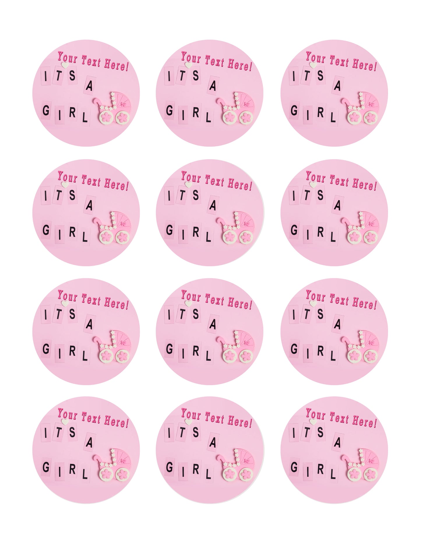 Its a girl pink Newborn Baby shower - Edible Cake Topper, Cupcake Toppers, Strips