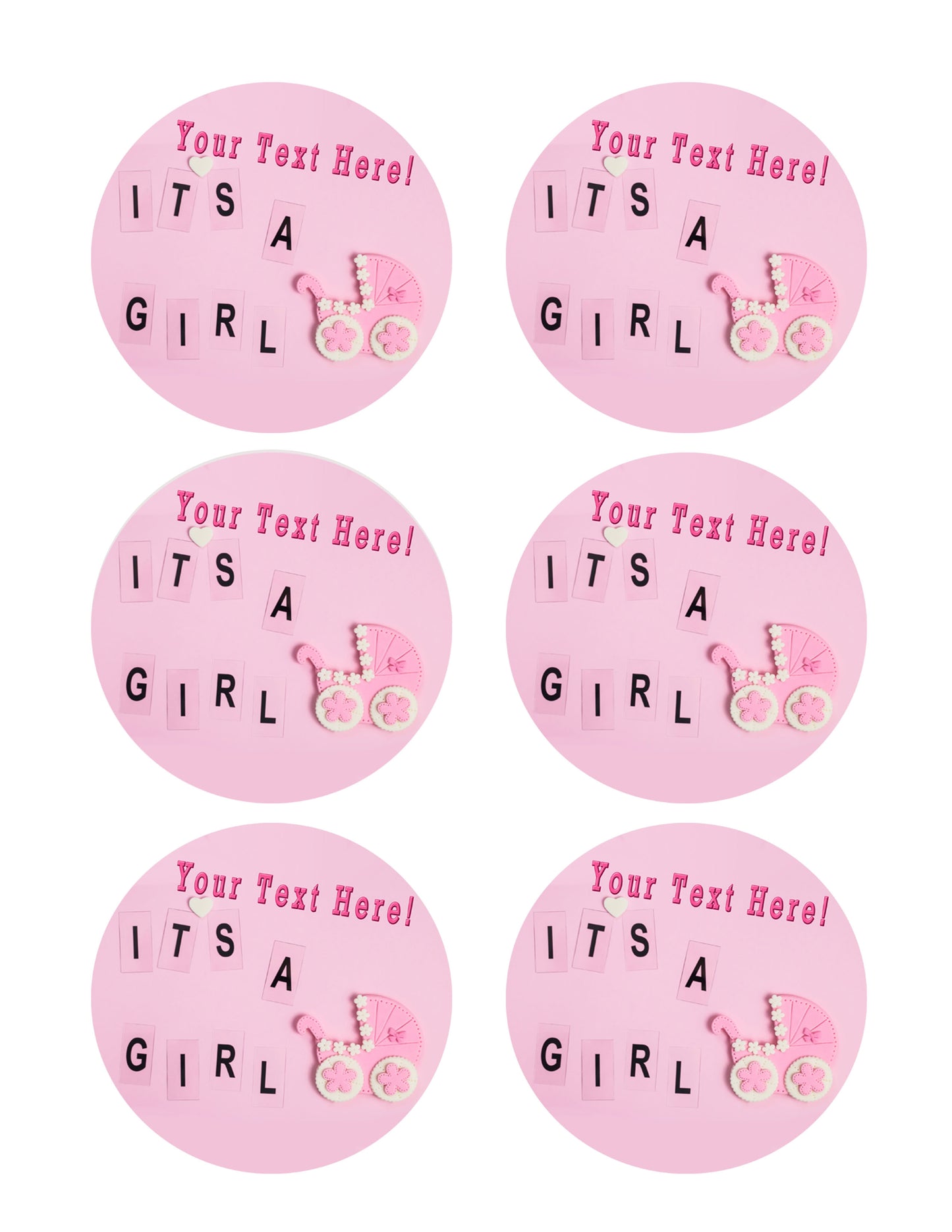 Its a girl pink Newborn Baby shower - Edible Cake Topper, Cupcake Toppers, Strips