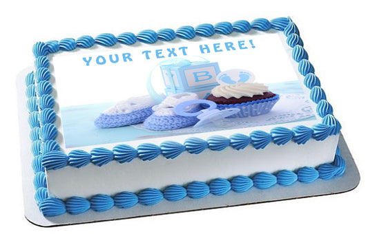 Its a Boy Blue Baby Shower - Edible Cake Topper, Cupcake Toppers, Strips