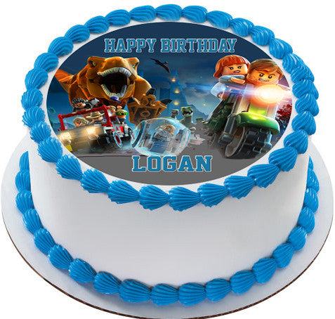 Jurassic World Dinosaur Lego Edible Birthday Cake Topper OR Cupcake Topper, Decor - Edible Prints On Cake (Edible Cake &Cupcake Topper)