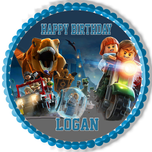 Jurassic World Dinosaur Lego Edible Birthday Cake Topper OR Cupcake Topper, Decor - Edible Prints On Cake (Edible Cake &Cupcake Topper)