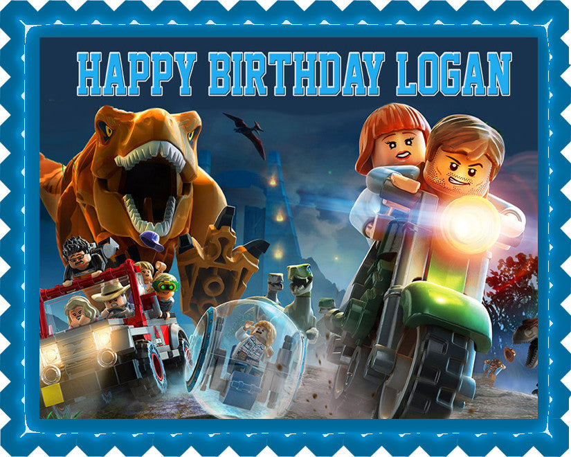Jurassic World Dinosaur Lego Edible Birthday Cake Topper OR Cupcake Topper, Decor - Edible Prints On Cake (Edible Cake &Cupcake Topper)