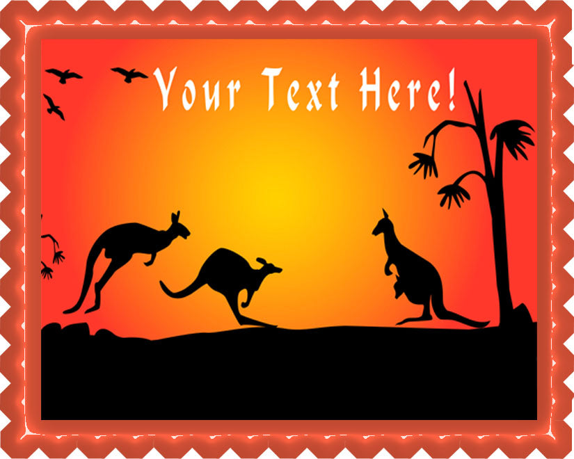 Kangaroo Sunset - Edible Cake Topper, Cupcake Toppers, Strips