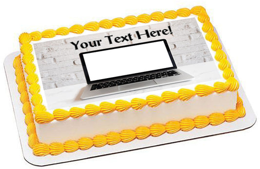 Laptop Computer - Edible Cake Topper, Cupcake Toppers, Strips