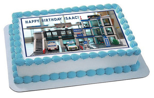 Lego City Police Station 1 Edible Birthday Cake Topper OR Cupcake Topper, Decor - Edible Prints On Cake (Edible Cake &Cupcake Topper)