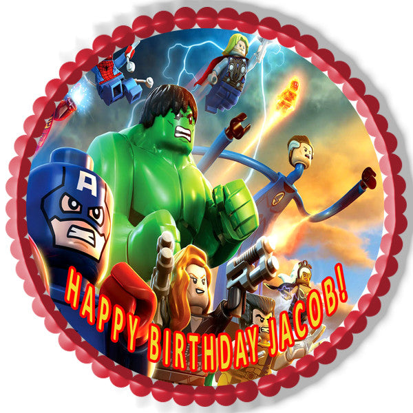 Lego Marvel Superheroes Edible Birthday Cake Topper OR Cupcake Topper, Decor - Edible Prints On Cake (Edible Cake &Cupcake Topper)