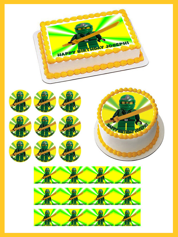 Lego Ninja Green Edible Birthday Cake Topper OR Cupcake Topper, Decor - Edible Prints On Cake (Edible Cake &Cupcake Topper)