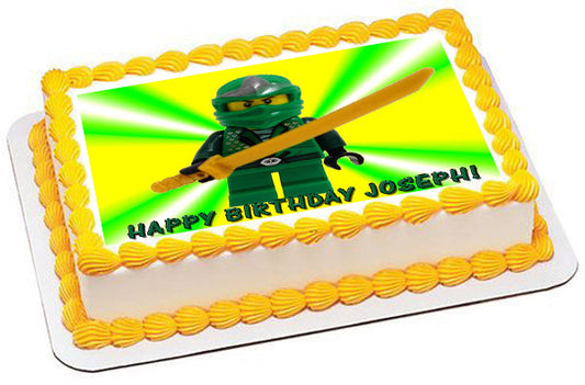 Lego Ninja Green Edible Birthday Cake Topper OR Cupcake Topper, Decor - Edible Prints On Cake (Edible Cake &Cupcake Topper)