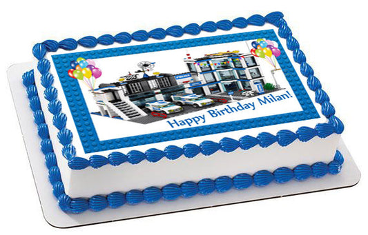 Lego City Police Station 4 Edible Birthday Cake Topper OR Cupcake Topper, Decor - Edible Prints On Cake (Edible Cake &Cupcake Topper)