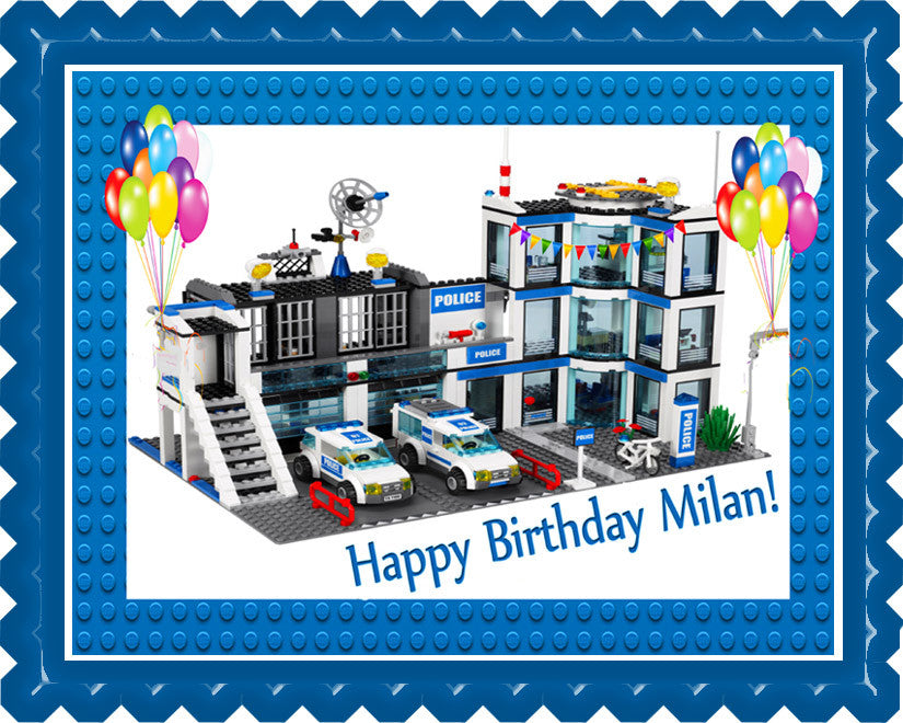 Lego City Police Station 4 Edible Birthday Cake Topper OR Cupcake Topper, Decor - Edible Prints On Cake (Edible Cake &Cupcake Topper)
