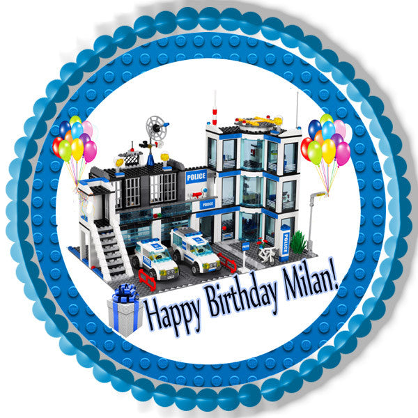 Lego City Police Station 4 Edible Birthday Cake Topper OR Cupcake Topper, Decor - Edible Prints On Cake (Edible Cake &Cupcake Topper)