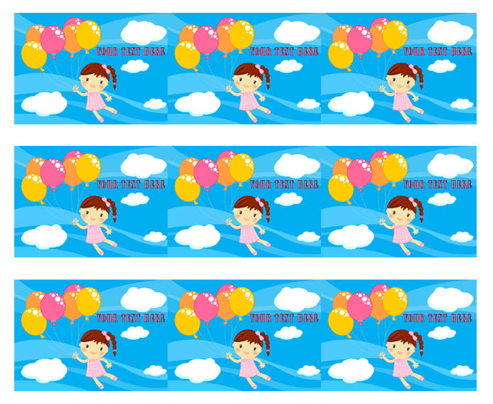 Little girl flying with baloons - Edible Cake Topper, Cupcake Toppers, Strips